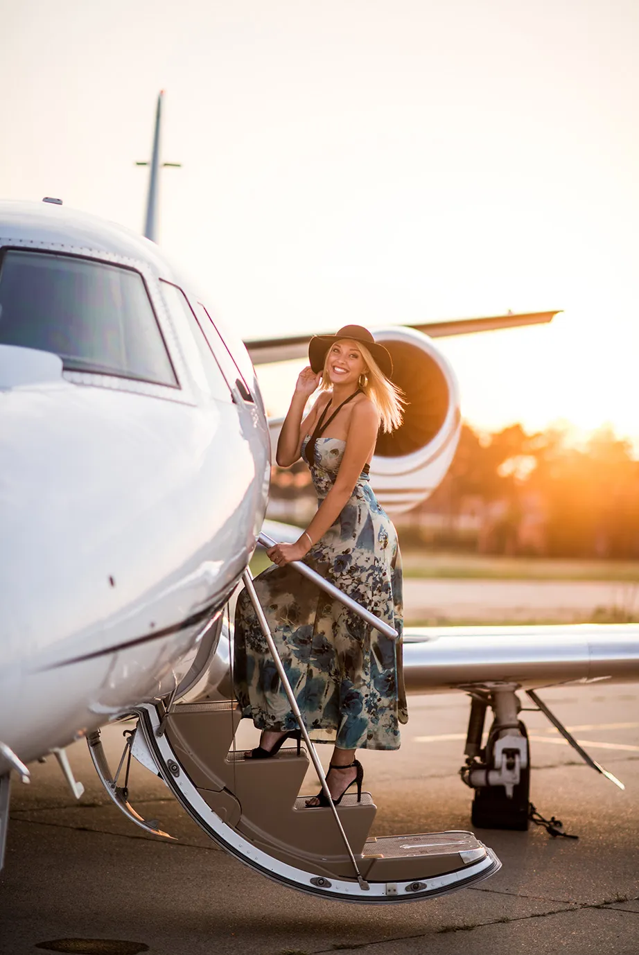 Private jet parked on the ramp